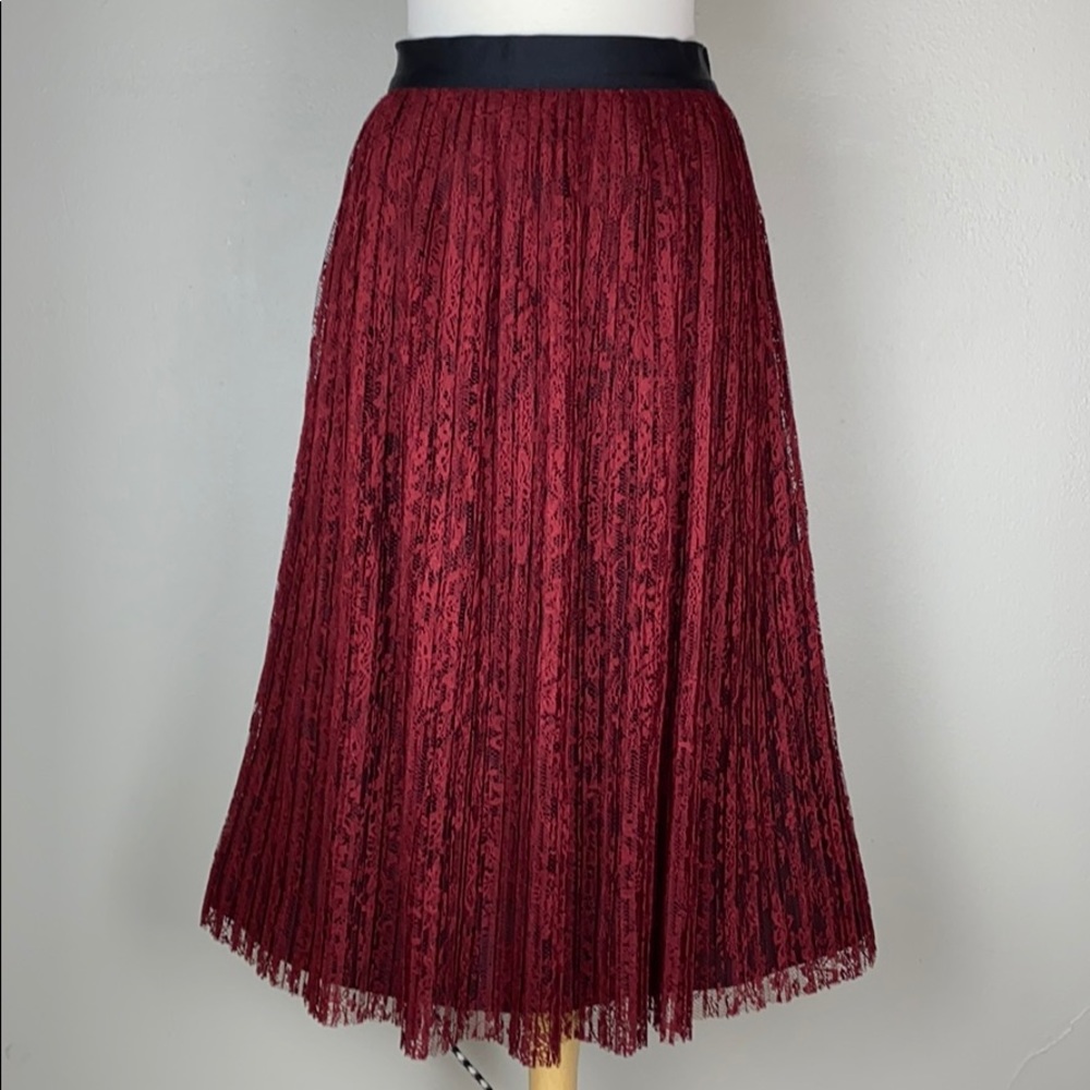 Alice + Olivia Burgundy Lace Midi Skirt
